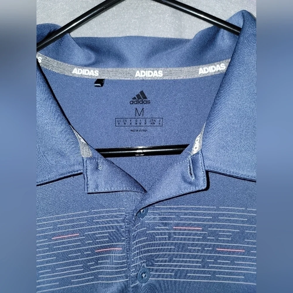 Adidas Mens Golf Polo Blue With Striped Pattern Size Medium